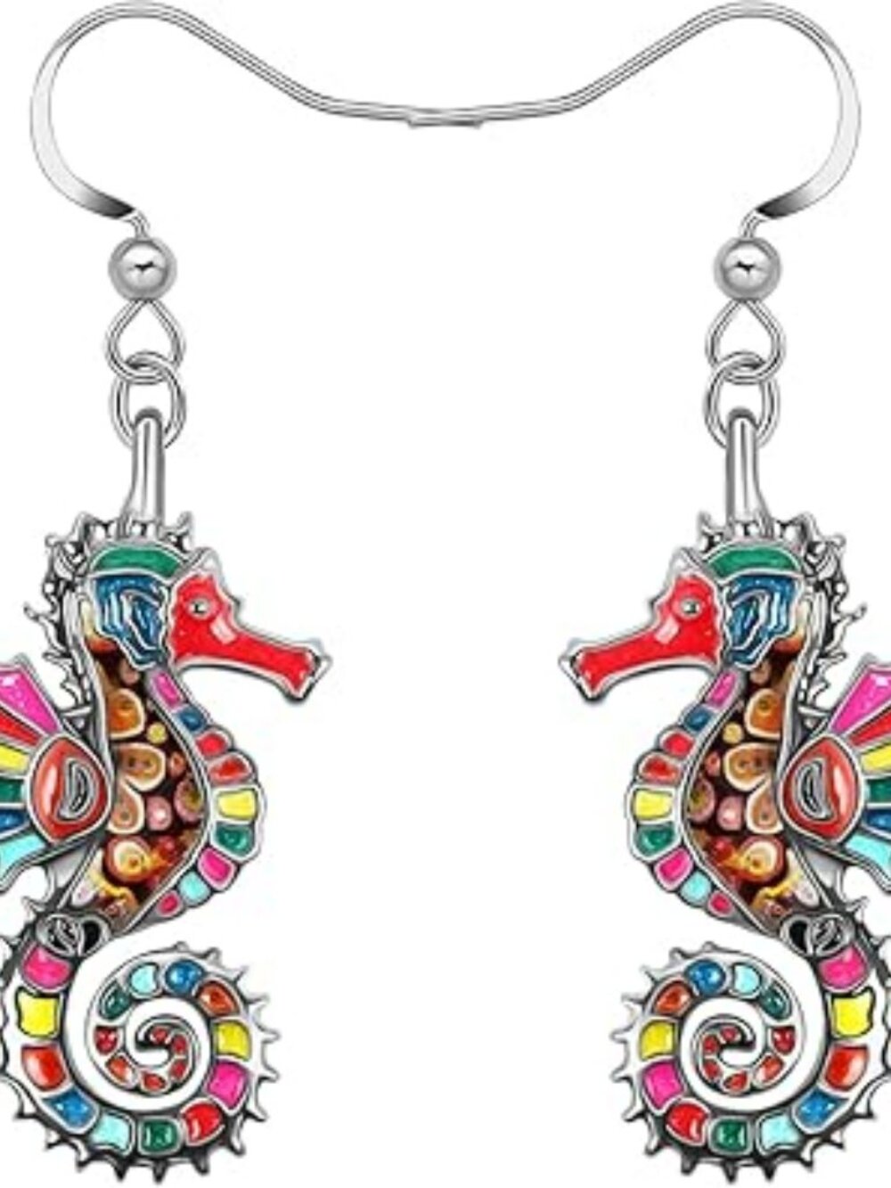 NEW Enamel Alloy Cute Seahorse Earrings Dangle Fun Beach Earrings Summer